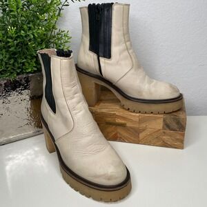 Free People James Chelsea Ankle Boots Cream Leather Platform Size 37 EU/6-6.5 US